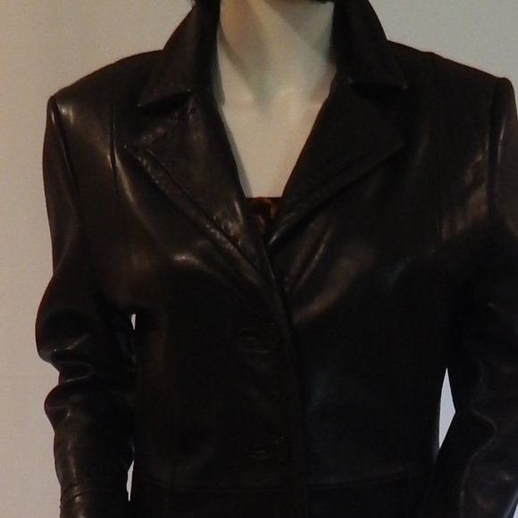Jones New York  BLACK LEATHER LONG COAT - Picture 8 of 13